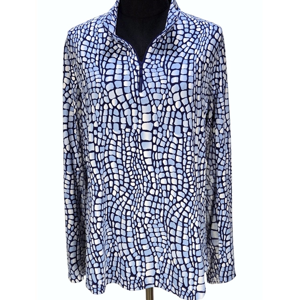 Women's IBKÜL Large Blue Mosaic IceFil UPF 50 Quarter Zip Cooling Golf Shirt